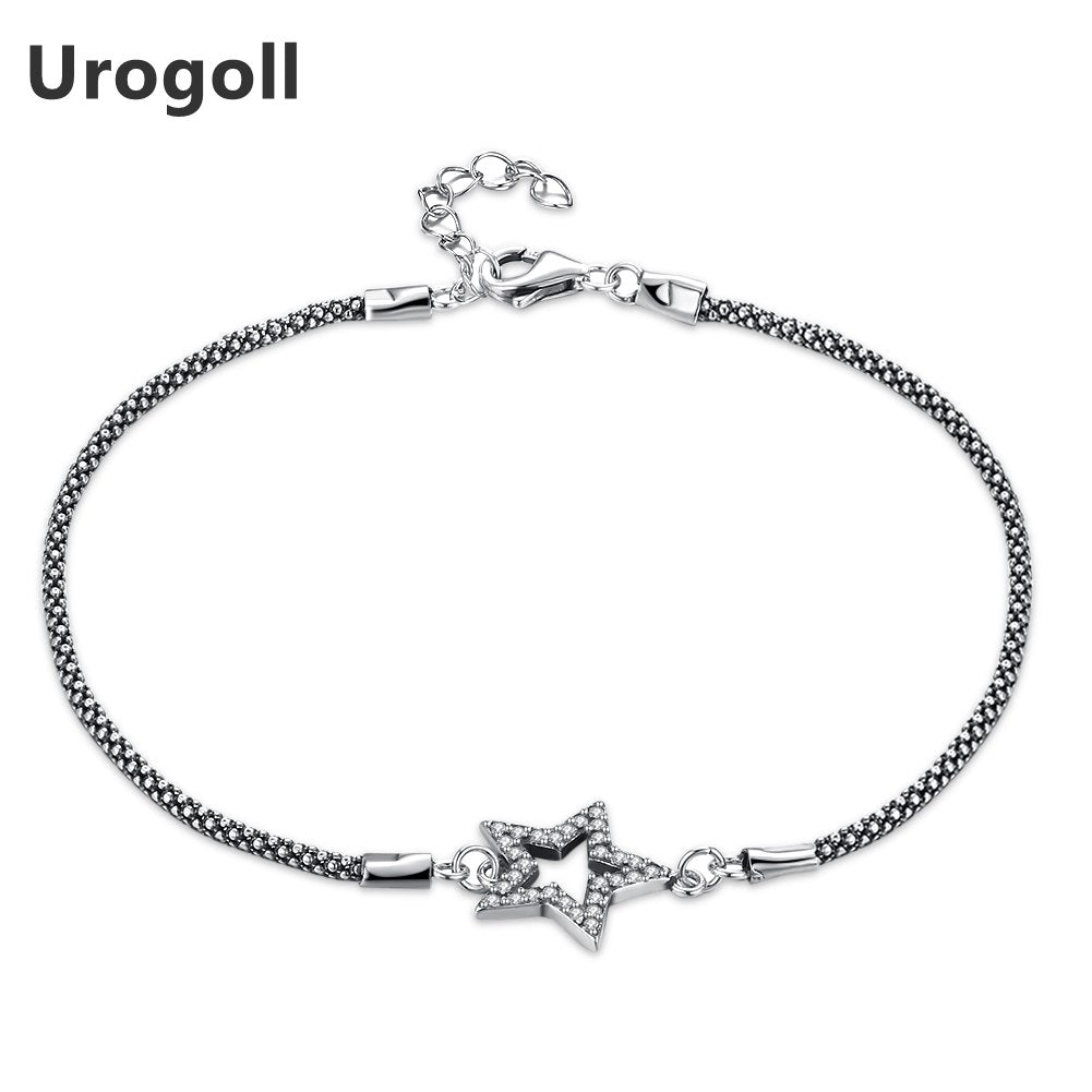 New Classic Genuine 925 Sterling Silver Retro Style Charm Star Chain Bracelet & Bangles with Zircon For Women Party Jewelry