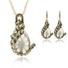New Classic Moonstone Stone Earrings Pendant With Chain Set Peacock Design Party Wedding Fashion Jewelry Set For Women 2020