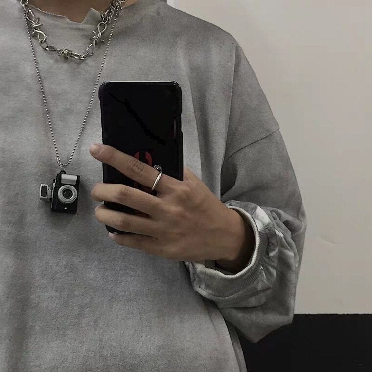 Cool Flash Camera Pendant Stainless Steel Necklace, Vintage Long Chain Punk Jewelry  for Women Man Friendship Girl Gifts