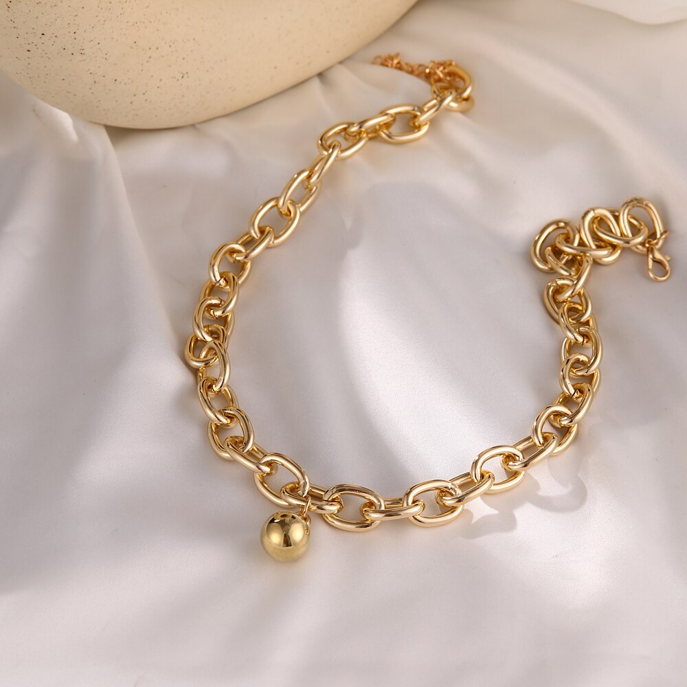 Cool Punk Hip Hop Charm Gold Silver Color Round Ball Pendant Necklaces Bracelet For Women Girl Jewlery