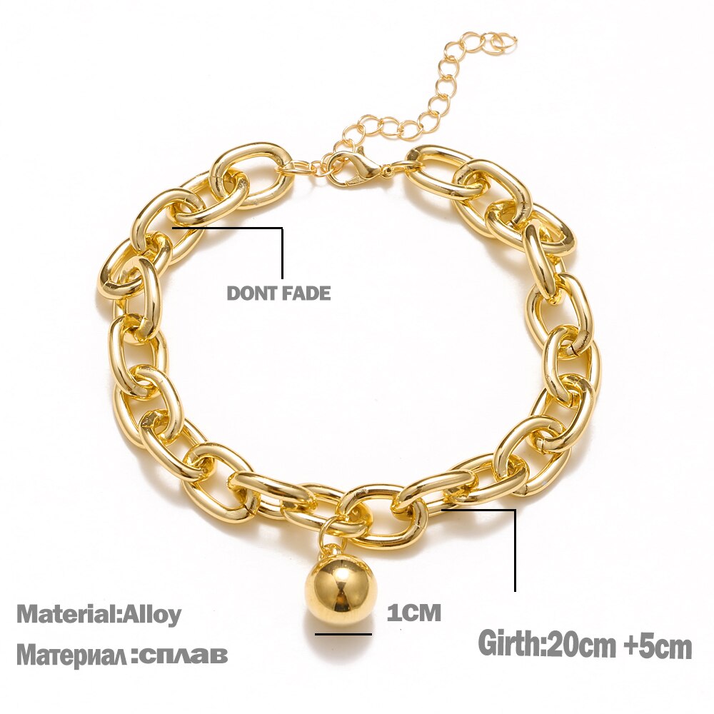 Cool Punk Hip Hop Charm Gold Silver Color Round Ball Pendant Necklaces Bracelet For Women Girl Jewlery