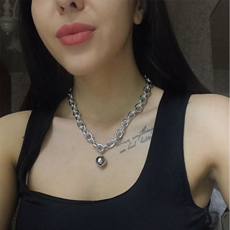 Cool Punk Hip Hop Charm Gold Silver Color Round Ball Pendant Necklaces Bracelet For Women Girl Jewlery