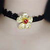 Cosplay  Vampire Girl Black  Lace Golden Flower Necklace