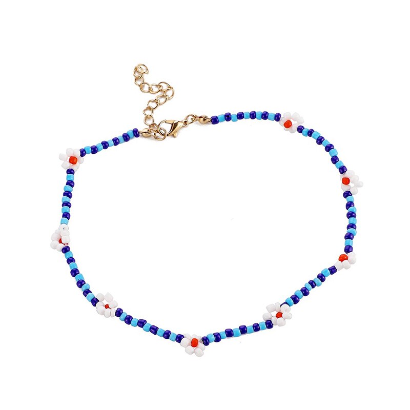 Creative Ethnic Style Necklace Handmade Colorful Rice Beads Woven Small Flower Bohemian Clavicle Necklace