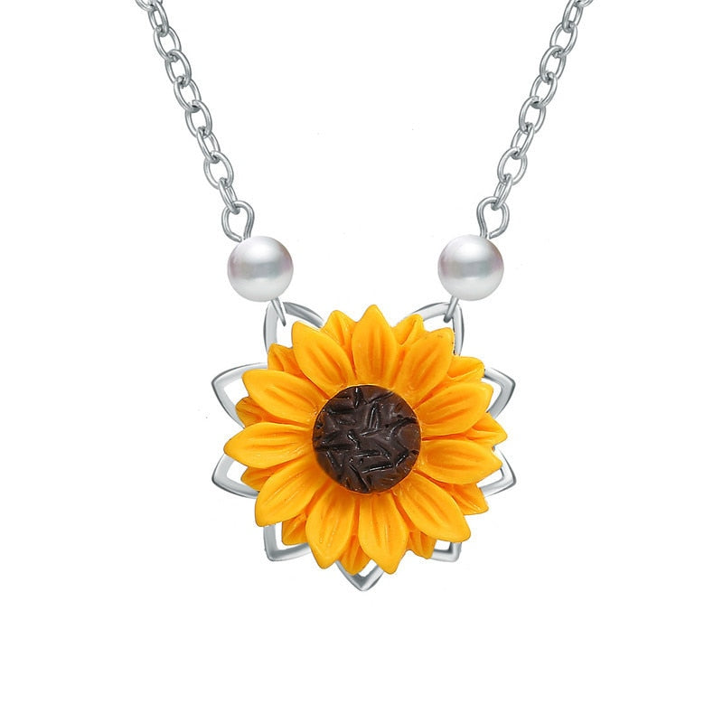 Creative Imitation Pearl SunFlower Necklace Pendant For Women Accessories Sunflower Choker Necklaces Wedding Party Jewelry