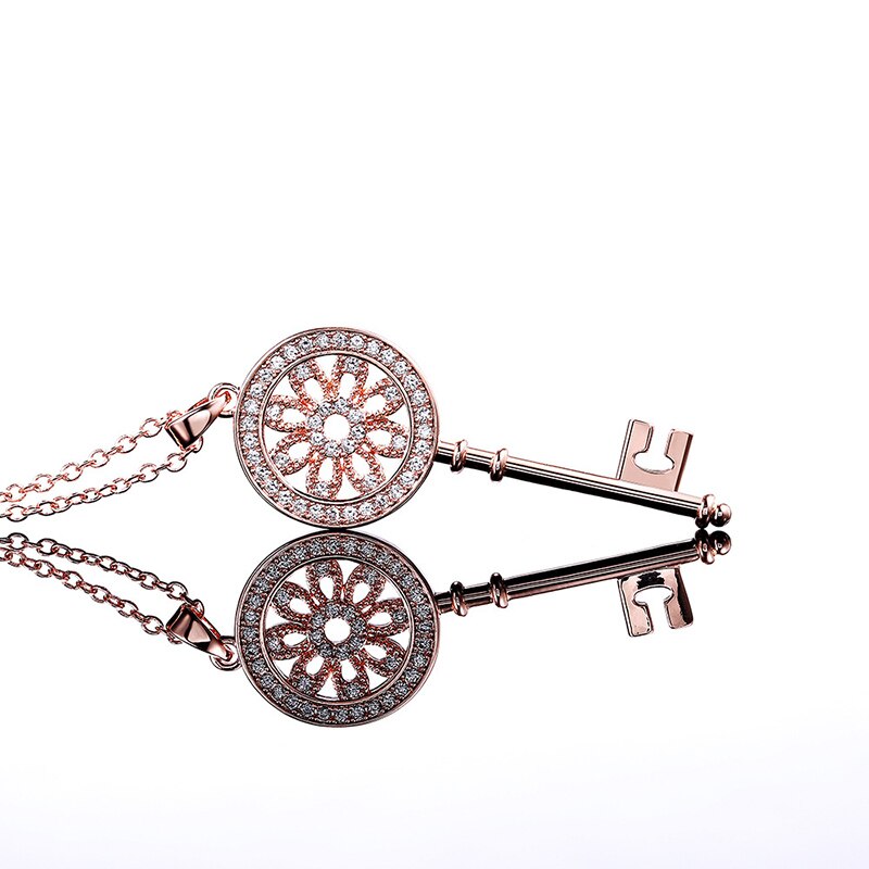 Creative Multicolor Mechanical Key Pendant Necklaces For Women And Men Green CZ Stone Inlay Punk Jewelry Party Gifts