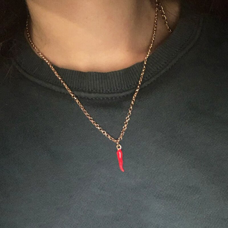 Creative Red Pimiento Chili Pepper Pendant Necklace for Women Simple Geometric Clavicle Necklaces Chains Colar Jewelry Gift