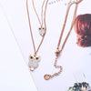 Crystal Owl Pendants Necklace For Women Rose Gold Double Layer Long Chain Necklaces Female Stainless steel Jewelry