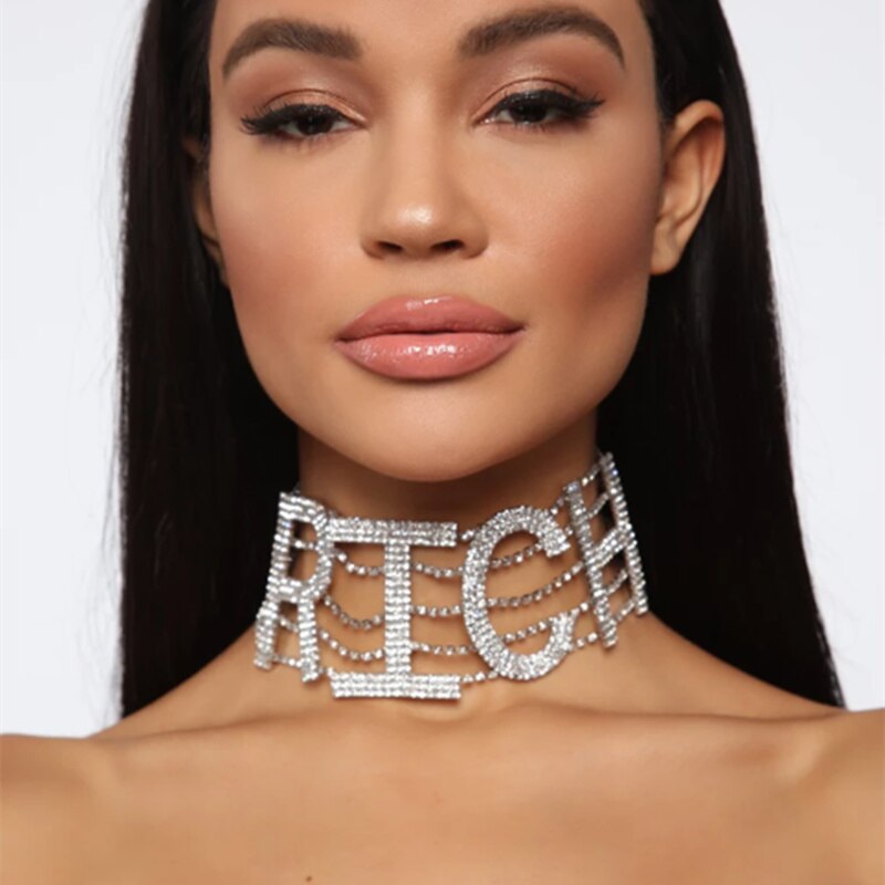 Crystal Rhinestone Choker Necklace Women Gold Silver Color Charms Letter BABY LOVE SEXY Choker Collar Chain Gift For Women