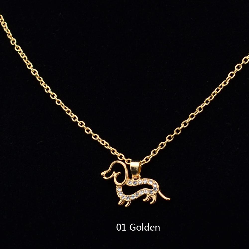 New Cute Little Puppy Dog Pendant Necklace Gold Silver Color Crystal Dachshund Choker Collar Woman Girls Jewelry Gift #273509