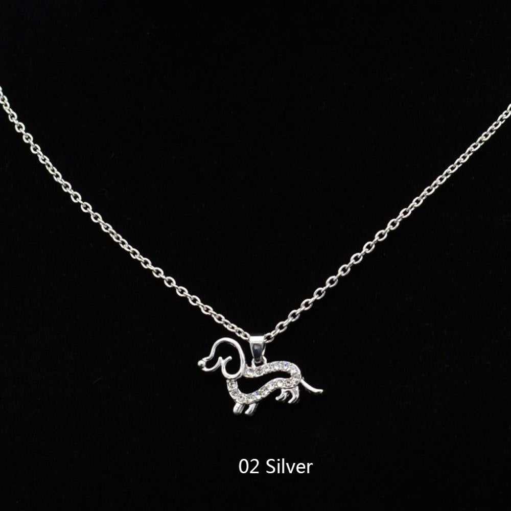 New Cute Little Puppy Dog Pendant Necklace Gold Silver Color Crystal Dachshund Choker Collar Woman Girls Jewelry Gift #273509