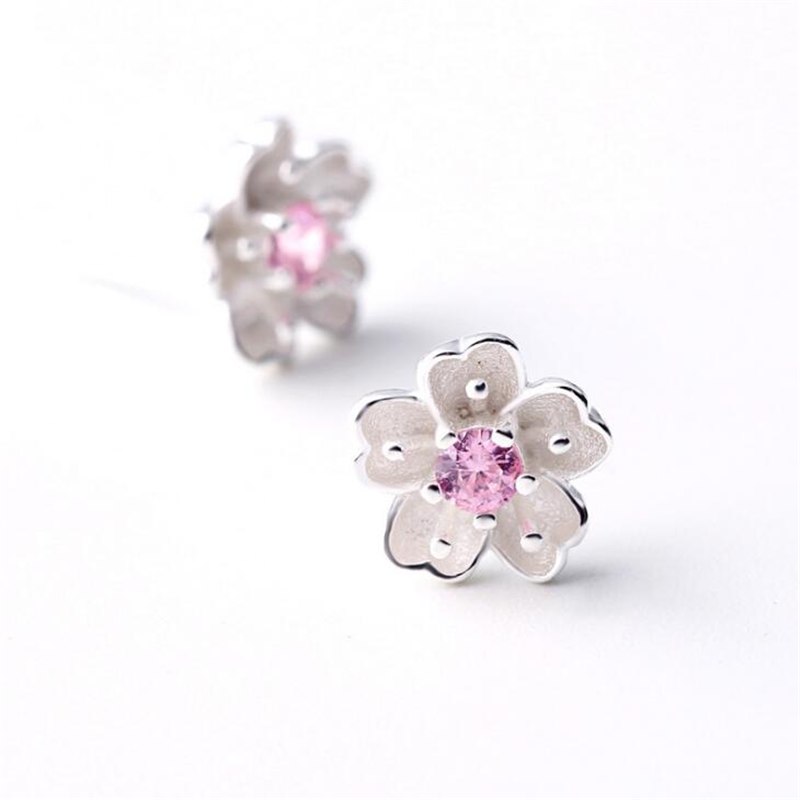 New Cute Solid 925 Sterling Silver Flowers Fashion Stud Earrings with Purple Crystal Women's Earrings Jewelry EWS412