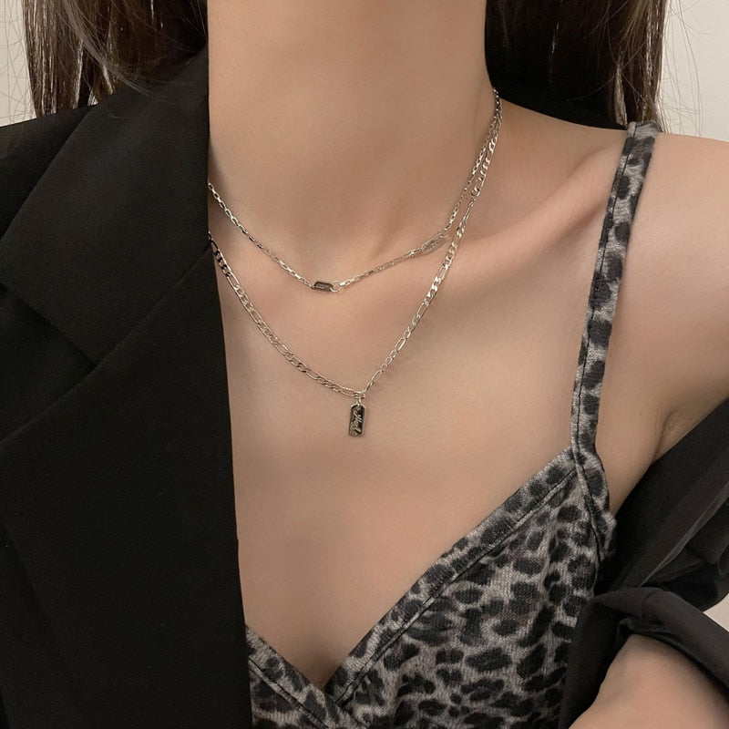Dainty Zirconia Butterfly Pendant Necklace For Women Punk Silver Color Layered Chain Korean Cute Choker Jewelry 2021