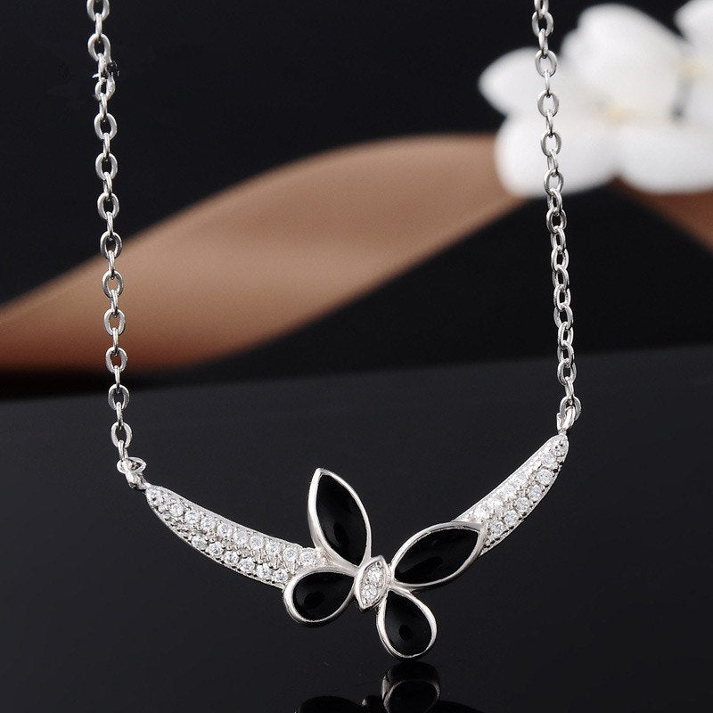 New Design 100% 925 Sterling Silver Necklace Inlaid AAA Zircon Bow Tie Pendant Silver Chain For Women Jewelry Wholesale