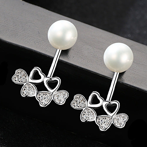 New Design 100% S925 Sterling Silver Earrings Natural Pearl AAA Zircon Crystal Clover Earrings Women Fashion Jewelry Wholesale