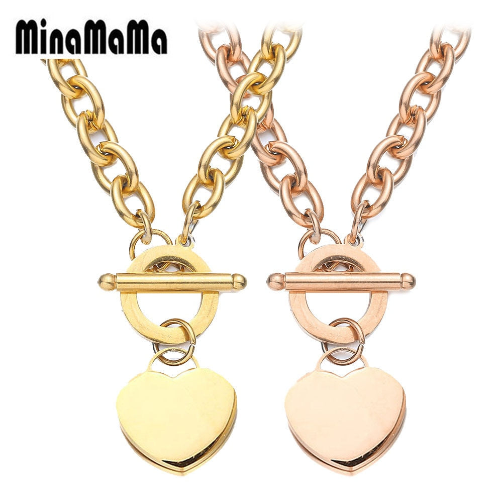 Design 316L Stainless Steel Chain Blank Heart Pendant Necklace For Women  OT Buckle Toggle Choker Femme Jewelry
