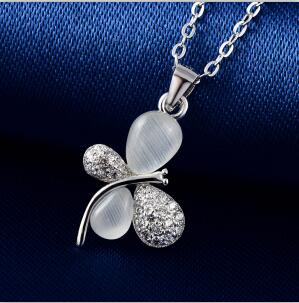 New Design 925 Sterling Silver Necklace Pink Crystal Butterfly Pendant Necklace Lady Jewelry Wholesale