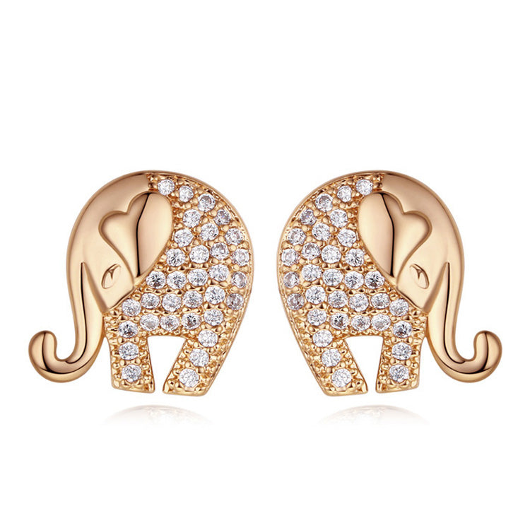 New Design Austrian CZ Earrings for Women Cute Elephant Stud Earrings Gold Colors Animal Bijoux Fashion Jewelry Brincos