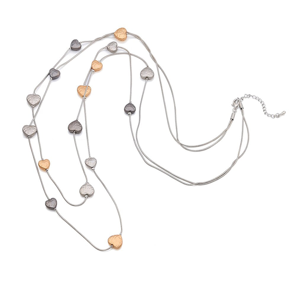Design Bohemia Necklace Gold Black Color Long Double Layer Snake Chain Small Hearts Pendant Necklaces For Woman Jewelry Gift