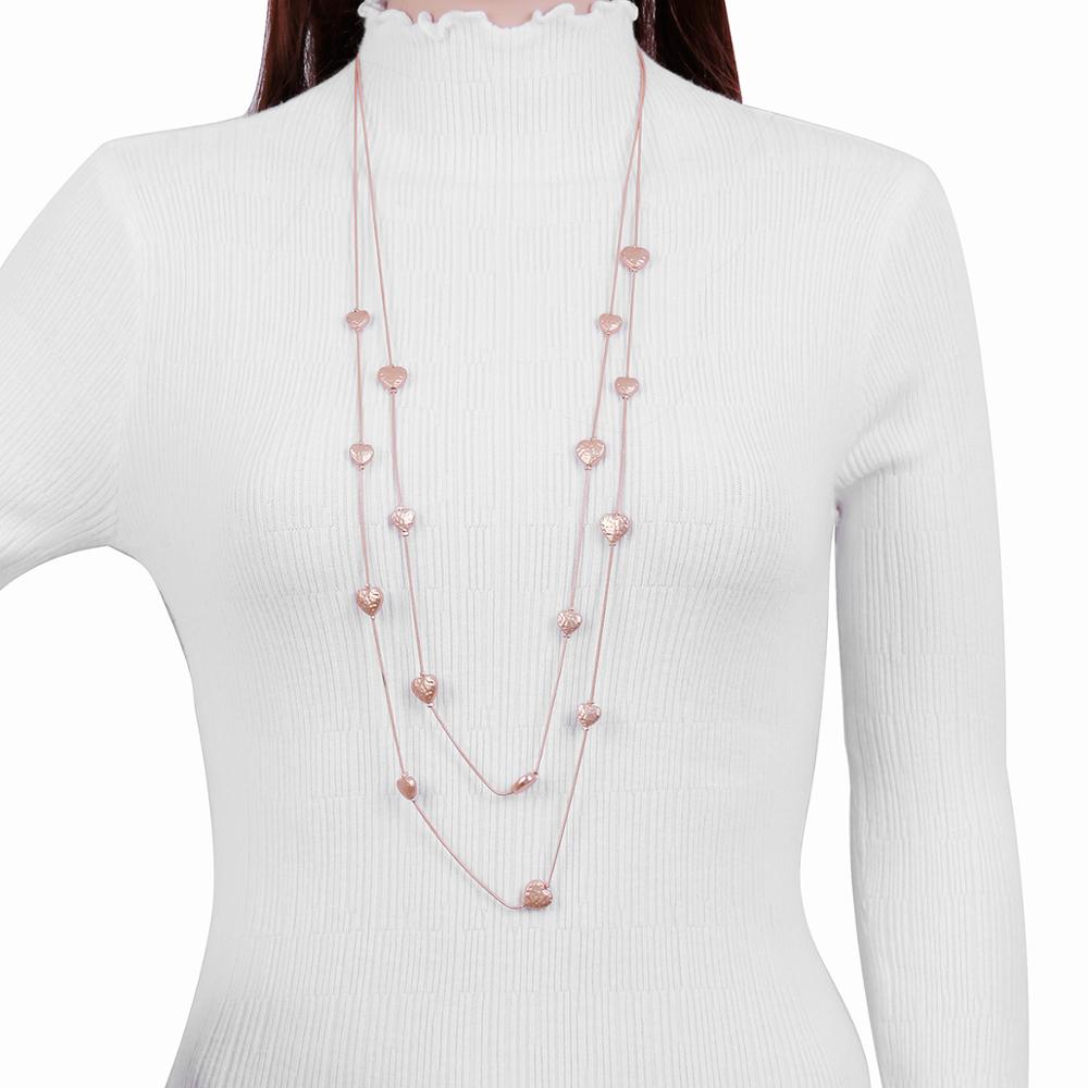 Design Bohemia Necklace Gold Black Color Long Double Layer Snake Chain Small Hearts Pendant Necklaces For Woman Jewelry Gift