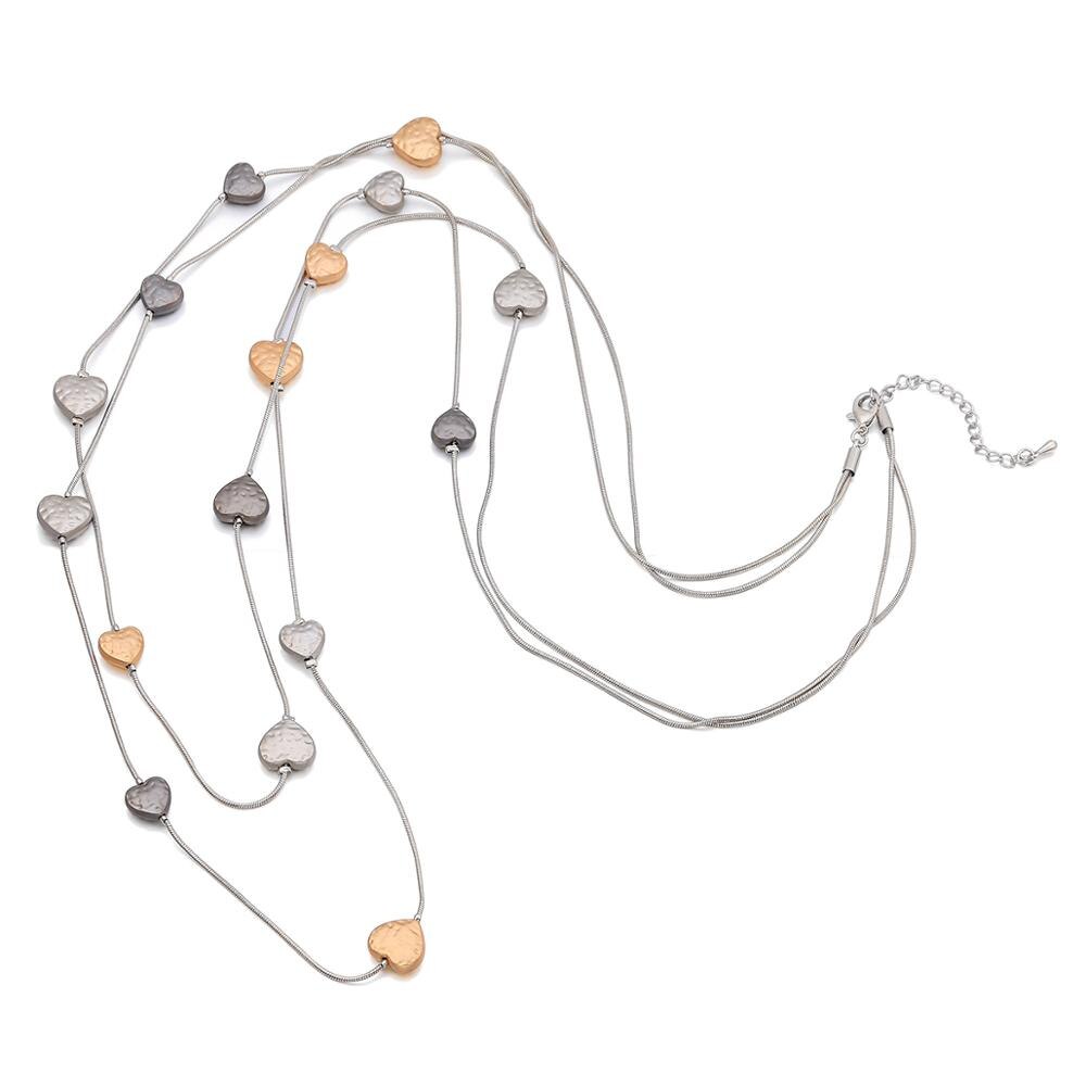 Design Bohemia Necklace Gold Black Color Long Double Layer Snake Chain Small Hearts Pendant Necklaces For Woman Jewelry Gift