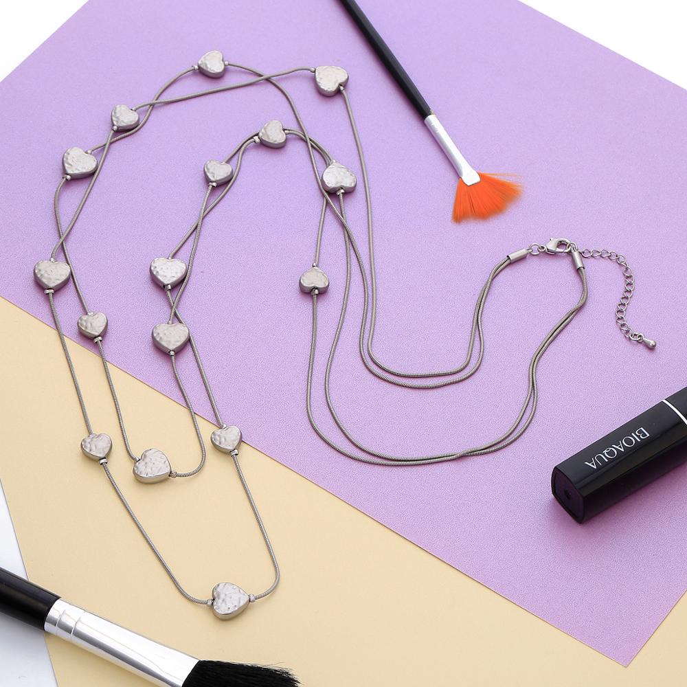 Design Bohemia Necklace Gold Black Color Long Double Layer Snake Chain Small Hearts Pendant Necklaces For Woman Jewelry Gift
