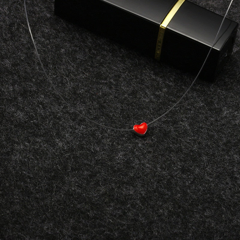 Design Drop Oil Heart Charms Invisible Fish Line Crystal Choker Necklace For Women Collar Jewelry Gift