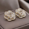 Design Jewelry 14 Gold Plating  Zircon Hollow out Camellia Earrings Elegant Women's Wedding Party Accessories