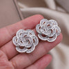 Design Jewelry 14 Gold Plating  Zircon Hollow out Camellia Earrings Elegant Women's Wedding Party Accessories