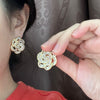 Design Jewelry 14 Gold Plating  Zircon Hollow out Camellia Earrings Elegant Women's Wedding Party Accessories