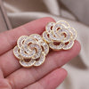 Design Jewelry 14 Gold Plating  Zircon Hollow out Camellia Earrings Elegant Women's Wedding Party Accessories