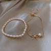 Design Jewelry Natural Freshwater Pearl Elastic Cord Double Bowknot Adjustable Bracelet Elegant Women's Bracelet