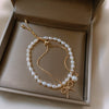 Design Jewelry Natural Freshwater Pearl Elastic Cord Double Bowknot Adjustable Bracelet Elegant Women's Bracelet