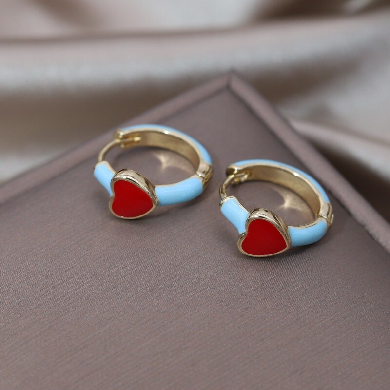 Design Jewelry in Korea Simple Enamel Red Love small hoop Earrings Sweet Girl Gift Women's Daily Accessories