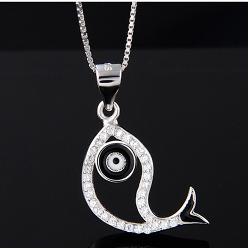 New Design Jewelry Evil Eyes Small Fish Pendant 925 Sterling Silver Chain Necklace Women's Zircon Eyes Pendant Necklace