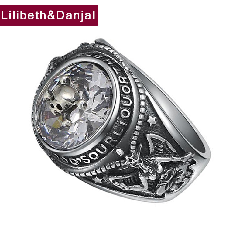 New Design Man's Ring 100% Real 925 Sterling Thai Silver Zircon Punk Vintage Skull Inlaid Ring Male Female Jewelry Fr17