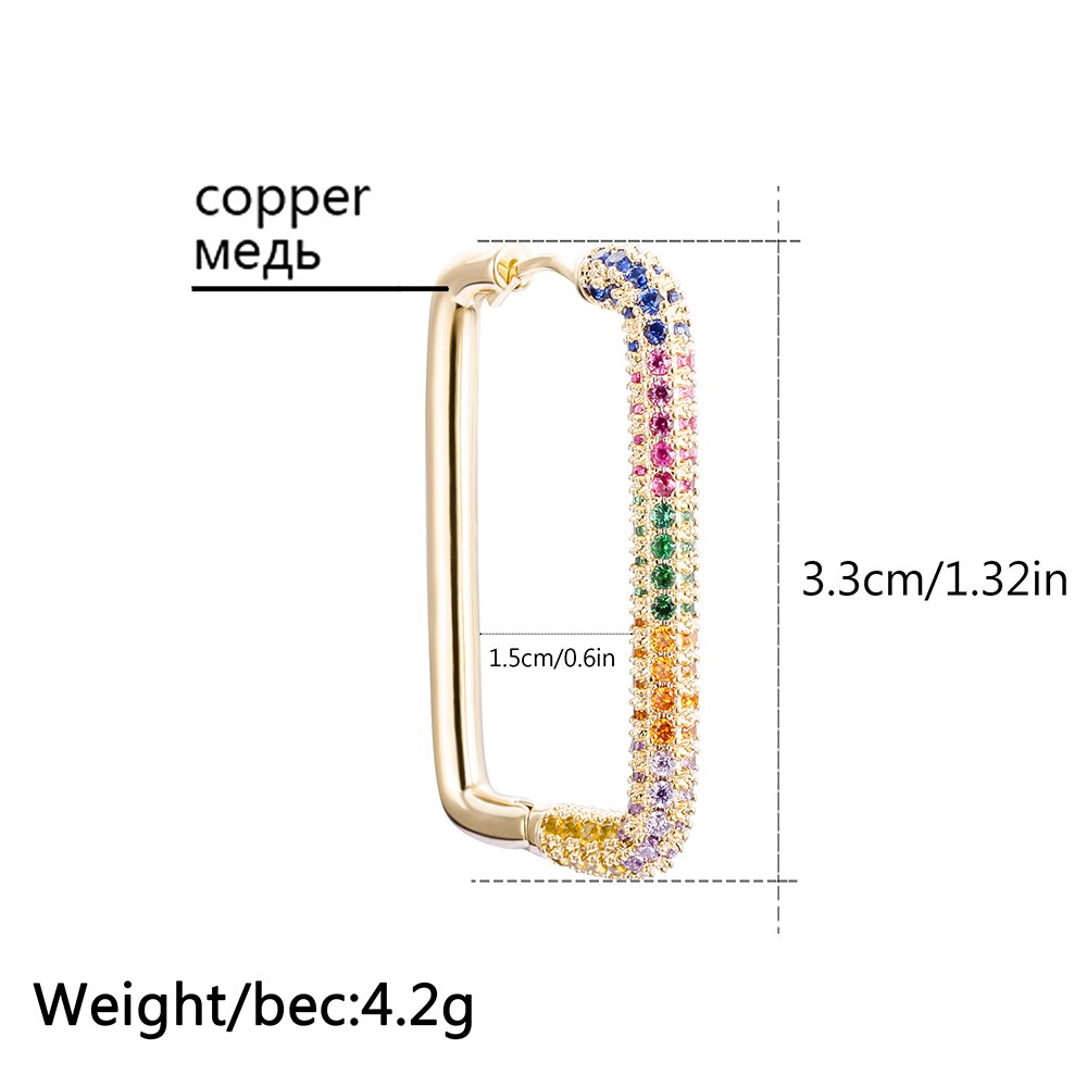 Design Multicolor Zircon Hoop Earrings for Women Colorful Crystal Rectangle Earring Party Wedding Jewelry Gifts 2022