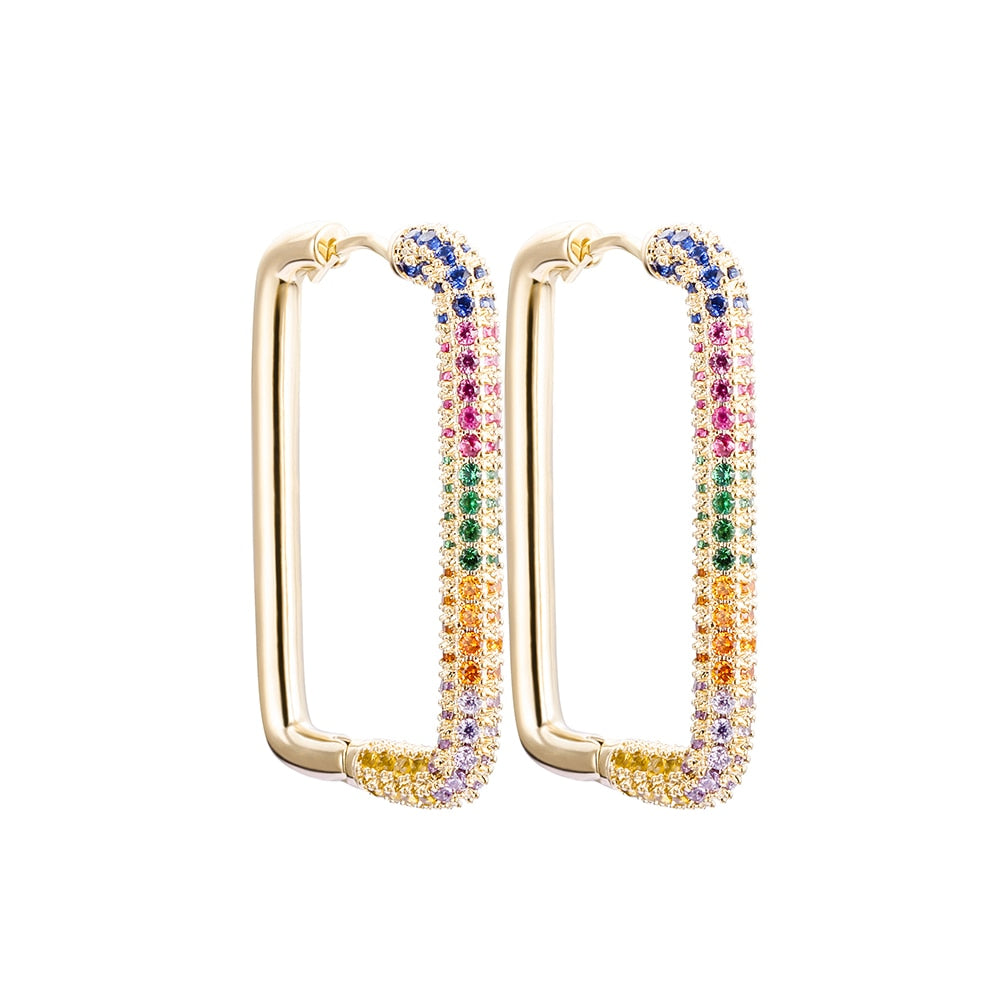 Design Multicolor Zircon Hoop Earrings for Women Colorful Crystal Rectangle Earring Party Wedding Jewelry Gifts 2022