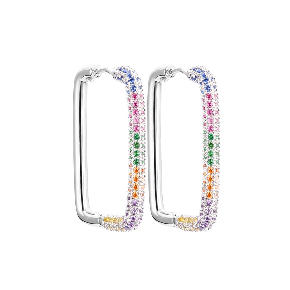 Design Multicolor Zircon Hoop Earrings for Women Colorful Crystal Rectangle Earring Party Wedding Jewelry Gifts 2022