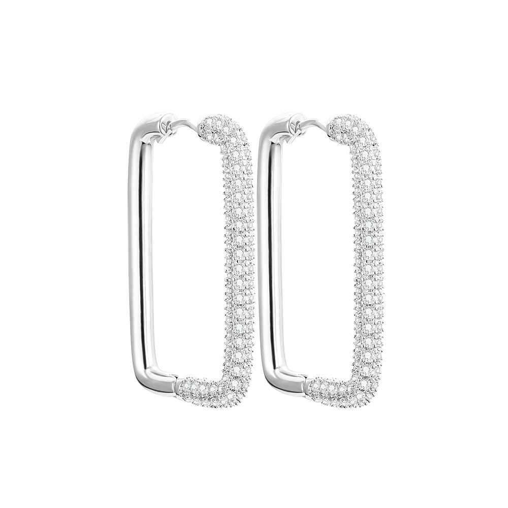 Design Multicolor Zircon Hoop Earrings for Women Colorful Crystal Rectangle Earring Party Wedding Jewelry Gifts 2022