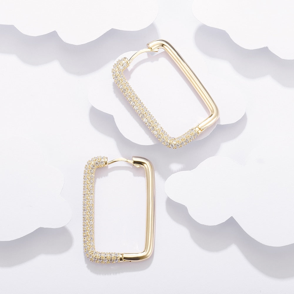 Design Multicolor Zircon Hoop Earrings for Women Colorful Crystal Rectangle Earring Party Wedding Jewelry Gifts 2022