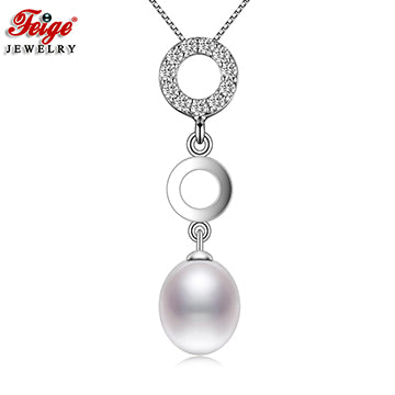 New Design Natural Pearl Pendant Necklaces for Women 9-10MM Pearls Cubic Zirconia Pendants Fine Jewelry Gifts FEIGE