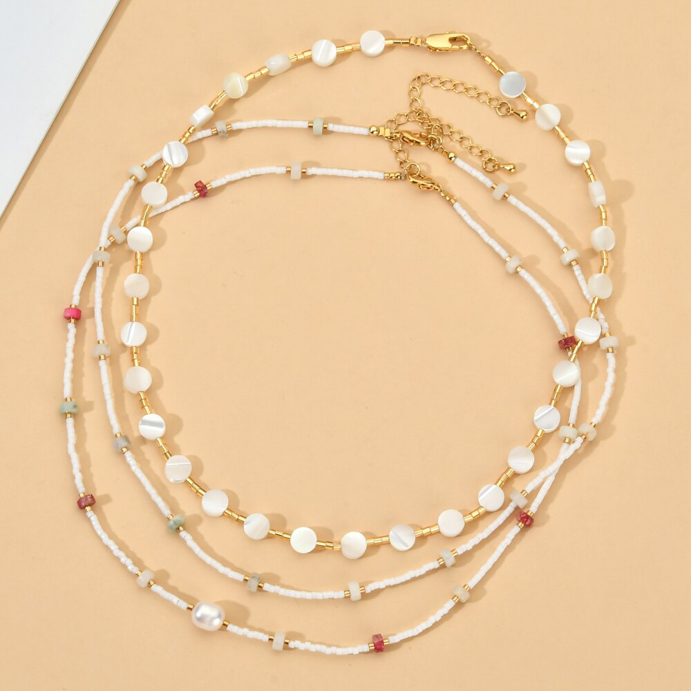 Design Seed Beads Bohemian Jewelry Women Necklace Handmade Stones Natural Pearls Shell Strand Necklace Choker Gifts