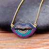 Design Sexy Lips Pendant Necklace Gold Plated Copper Zircon Jewelry Colorful Chain For Women Hip Hop Party Birthday Gifts