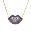 Design Sexy Lips Pendant Necklace Gold Plated Copper Zircon Jewelry Colorful Chain For Women Hip Hop Party Birthday Gifts