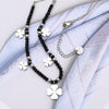 Design Stainless Steel Necklace For Woman Silvery Small Four-Leaf Clover Pendant Black Beads Chain Choker Jewelry