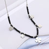 Design Stainless Steel Necklace For Woman Silvery Small Four-Leaf Clover Pendant Black Beads Chain Choker Jewelry