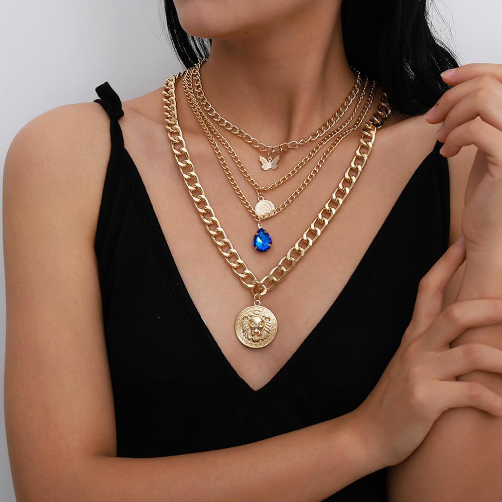 Design Statement Tredndy Neck Chain Set Chic Metal Sweater Chain Vintage Necklace Sets Mutilayered Chian Necklaces