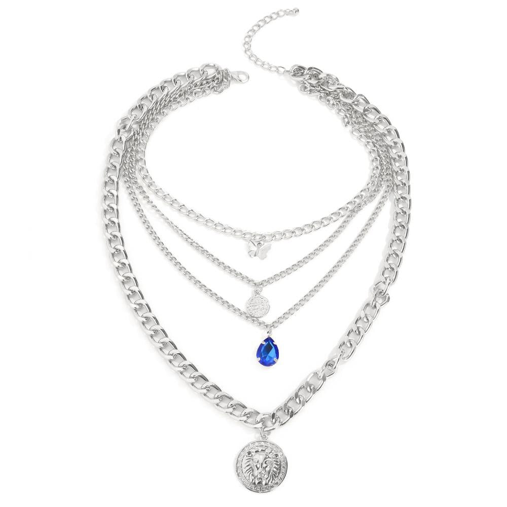 Design Statement Tredndy Neck Chain Set Chic Metal Sweater Chain Vintage Necklace Sets Mutilayered Chian Necklaces