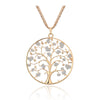 Design Tree Of Life Necklace For Woman Gold Color 3-layer Composite Chain Gig Crystal Round Pendant Long Necklaces Jewelry